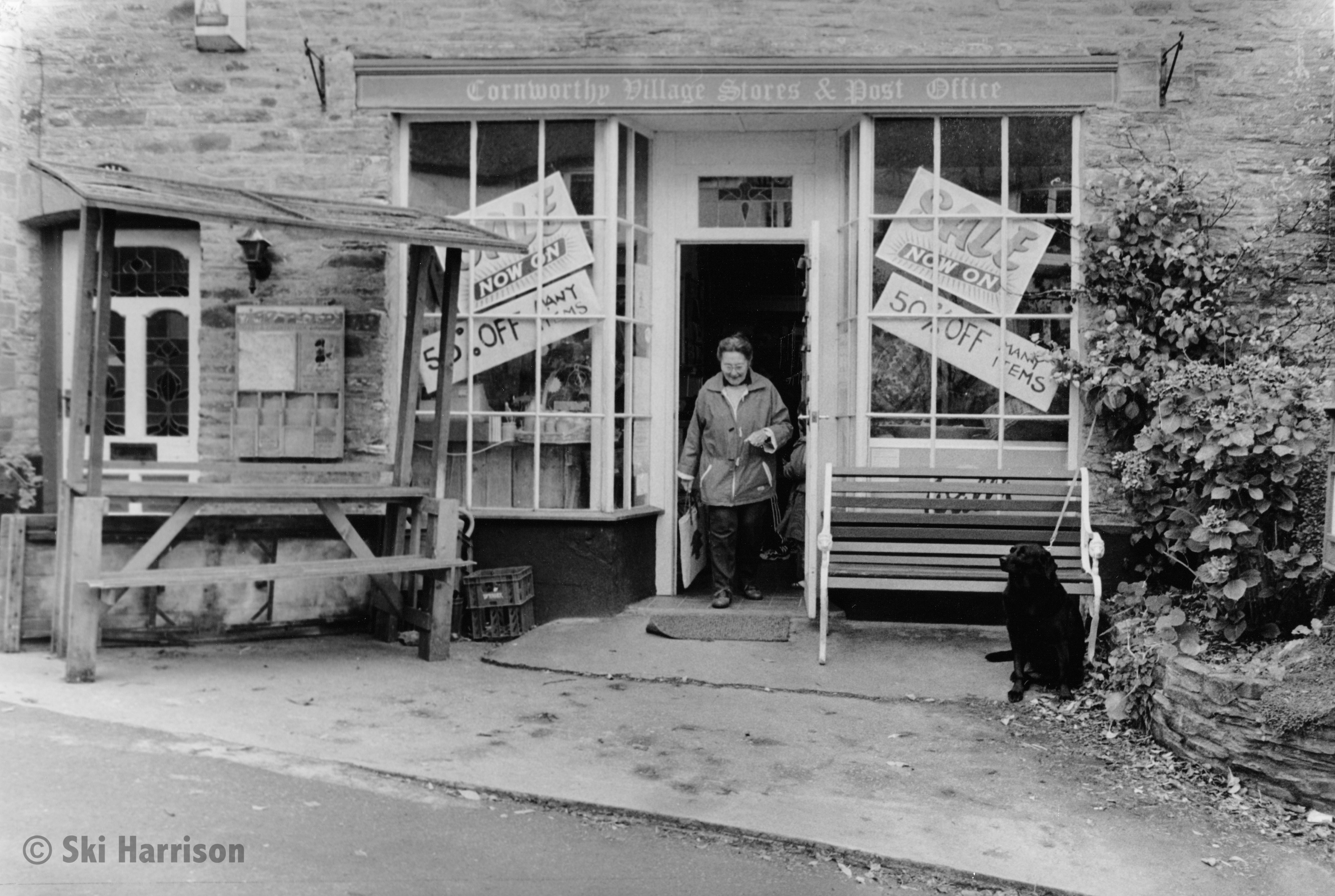 CS03 - Last day of the village shop run by Gilly Brock with Joyce Yabsley coming through the door. Cornworthy, 7 November 1998